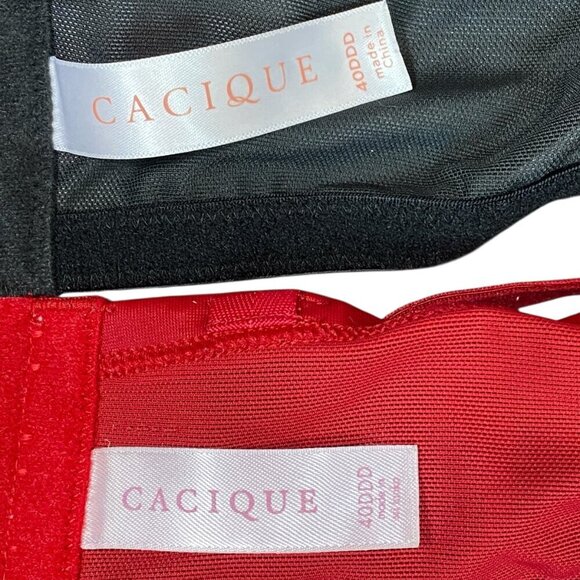 Bundle of 2 Cacicque Bras Plus Sz 40DDD Black Floral & Red Lace #11V - Picture 4 of 5